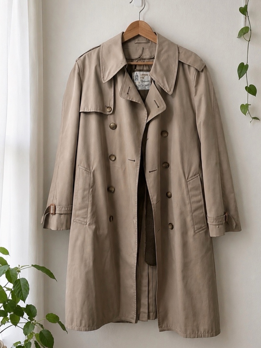 London Fog Khaki Double-Breasted Trench Coat